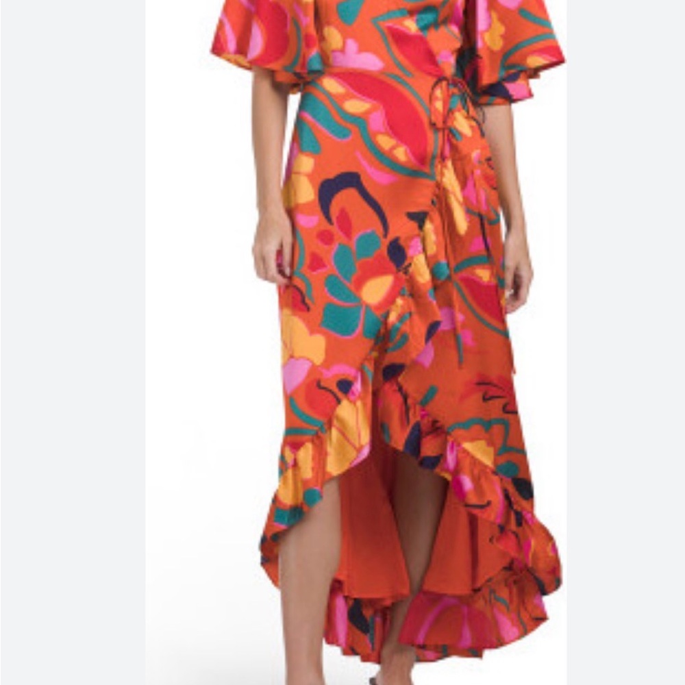 Sugarlips Orange Multicolor Floral High-Low Wrap Dress